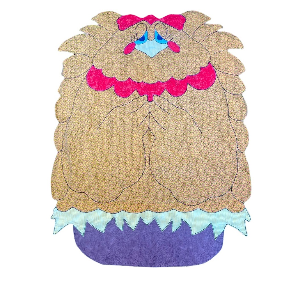 Vintage Chicken Blanket 70s Kitsch Quilt Homemade Flower Farmhouse Folk